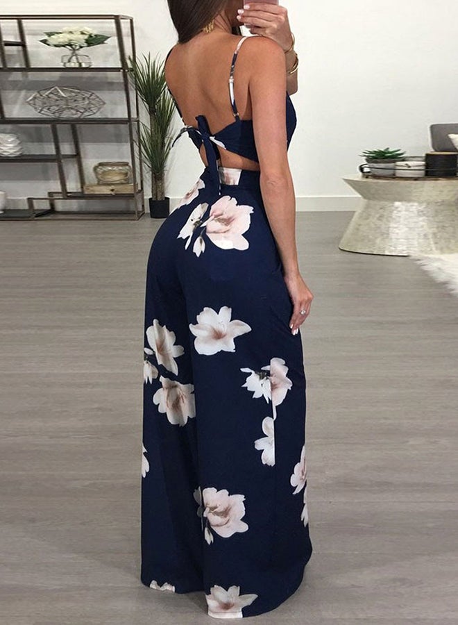 Sleeveless Floral Print Bow Jumpsuit Multicolor  - Image 3
