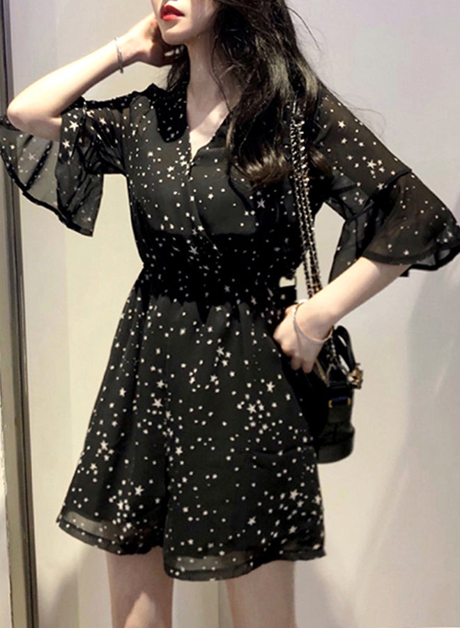 بلايسوت بأكمام واسعة وخصر مرتفع ورقبة على شكل حرف V أسود  - Image 3