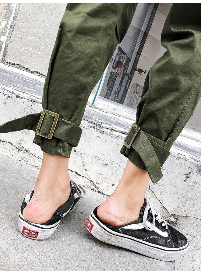 Cargo Pants High Waist Solid Pockets Casual Pants Army Green - Image 3