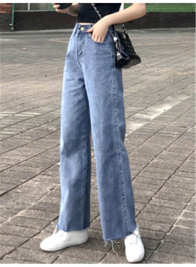 Button Zipper Casual Denim Jeans Pant Blue - Image 2