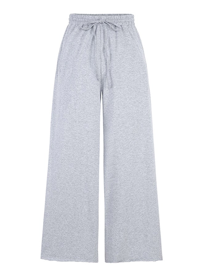 Wide Leg Solid Pocket Drawstring Trousers Grey  - Image 1