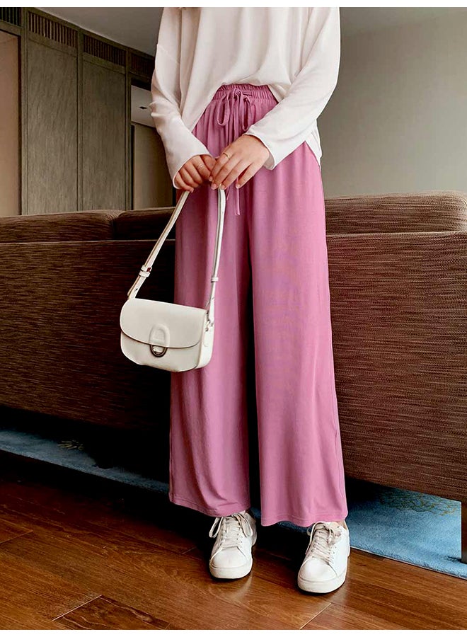 Wide Leg High Waist Solid Waist Drawstring Trousers Pink  - Image 3