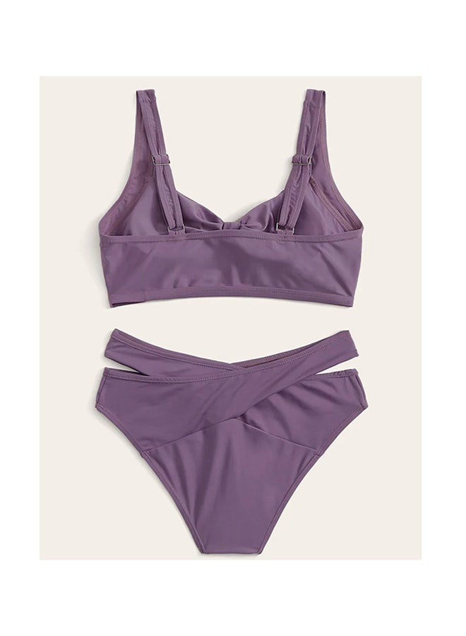 2-Piece Solid Bra Brief Swimwear Bikini Set Purple - Image 3