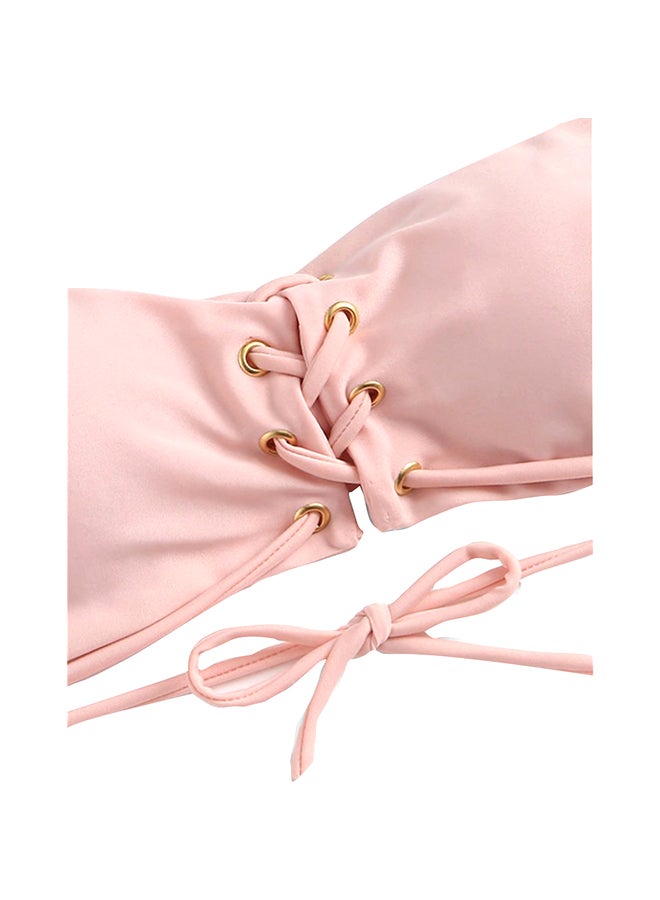2-Piece Swimsuits Solid Lacing Set Pink - Image 3