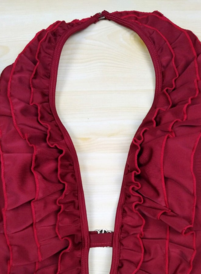 Generic - Solid Ruffles Deep V Halterneck Tankini Red - Image 1