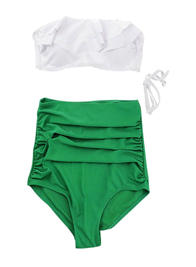 Strapless High Waist Beach Bikini White/Green - Image 1