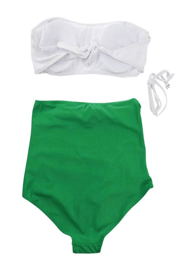 Strapless High Waist Beach Bikini White/Green - Image 2