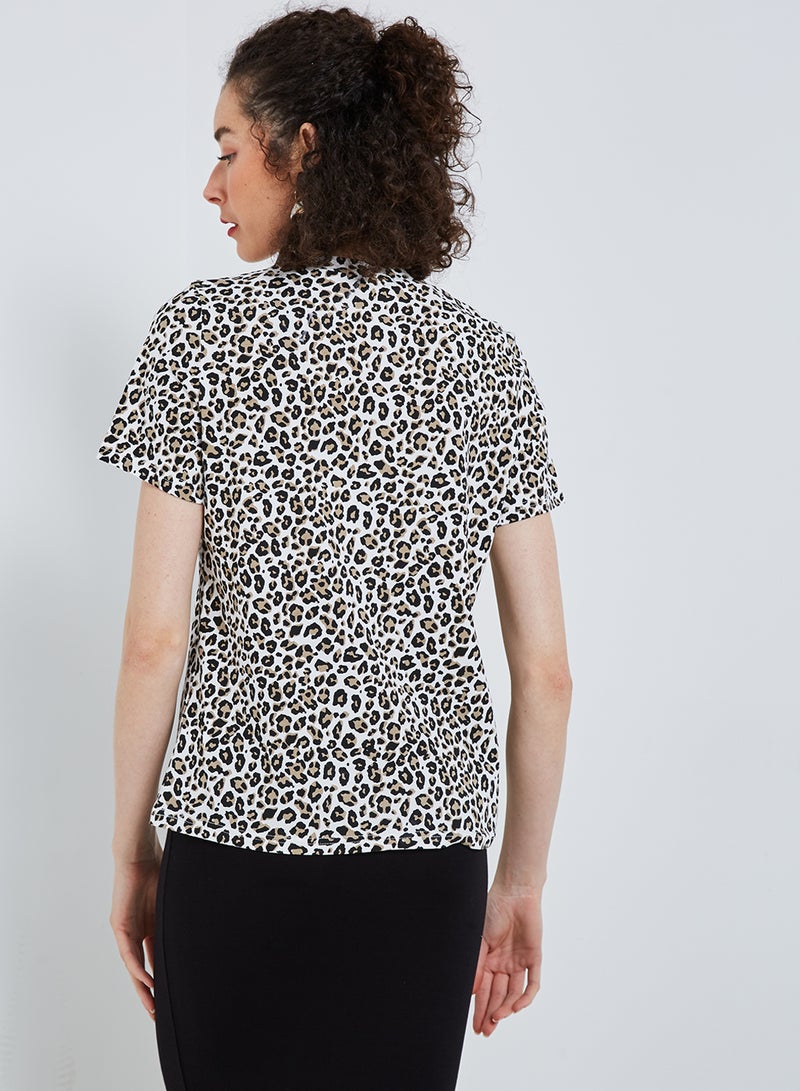 High Streets Round Neck Printed T-Shirt Black/White/Brown  - Image 2