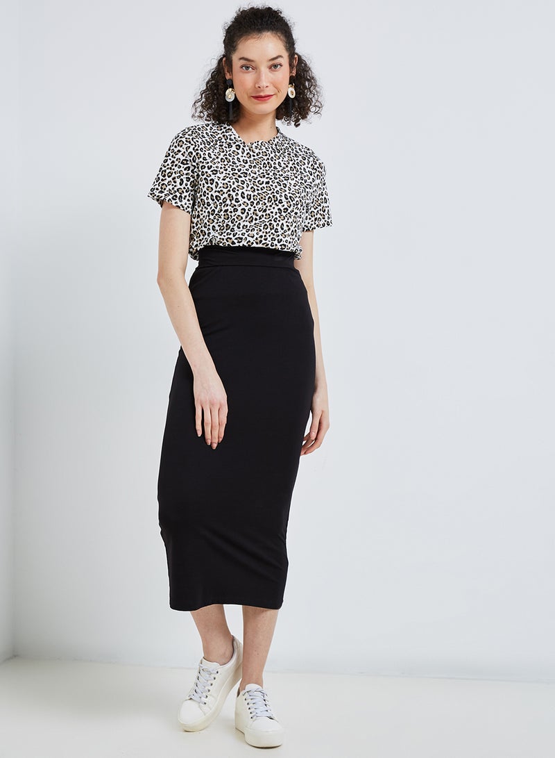 High Streets Round Neck Printed T-Shirt Black/White/Brown  - Image 3