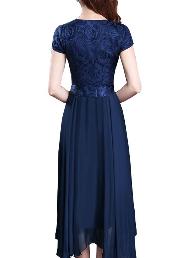 A Line V-Neck Short Sleeve Midi Dress Blue - Image 2