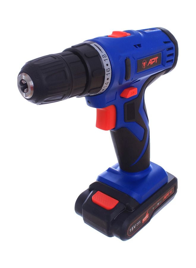Apt cordless drill 13 mm 18 volt APT 2 battery Blue/Black/Silver 10mm