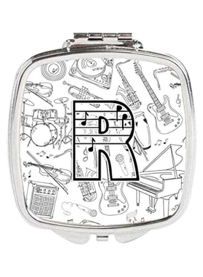 Caroline's Treasures - Letter R Musical Note Compact Mirror White/Black - Image 1