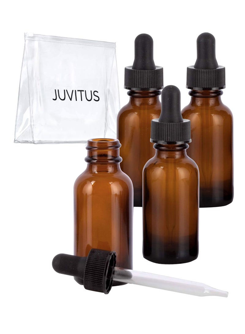 JUVITUS 4-Piece Amber Glass Boston Dropper Bottle Set Brown/Black  - Image 1