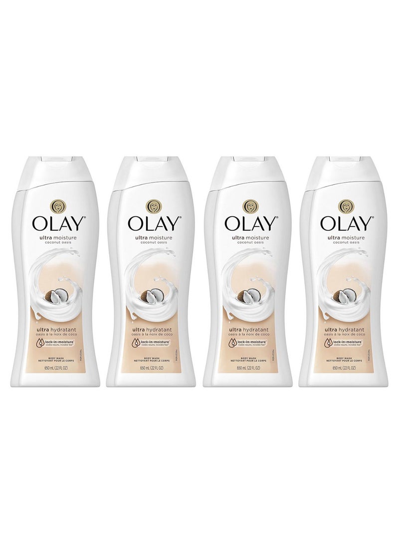 Olay Pack Of 4 Ultra Moisture Coconut Oasis Body Wash 650ml