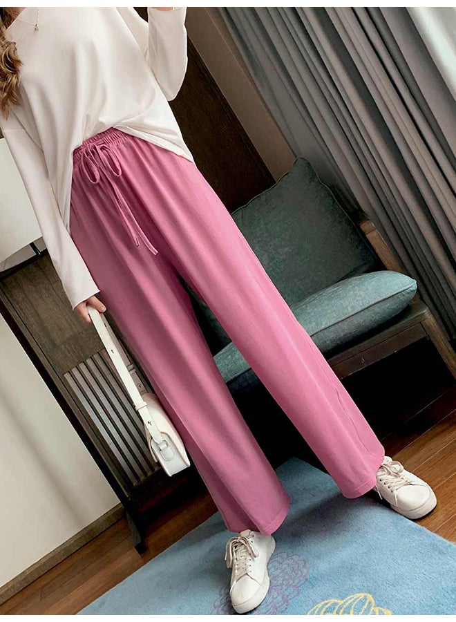 Wide Leg High Waist Solid Waist Drawstring Trousers Pink  - Image 2