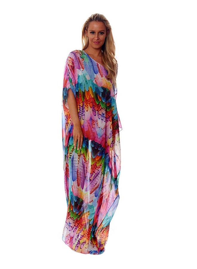Fashion Floral Pattern Short Sleeve Cover Up Dress Multicolour - Image 1