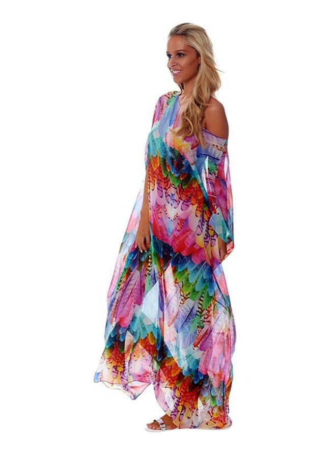 Fashion Floral Pattern Short Sleeve Cover Up Dress Multicolour - Image 2