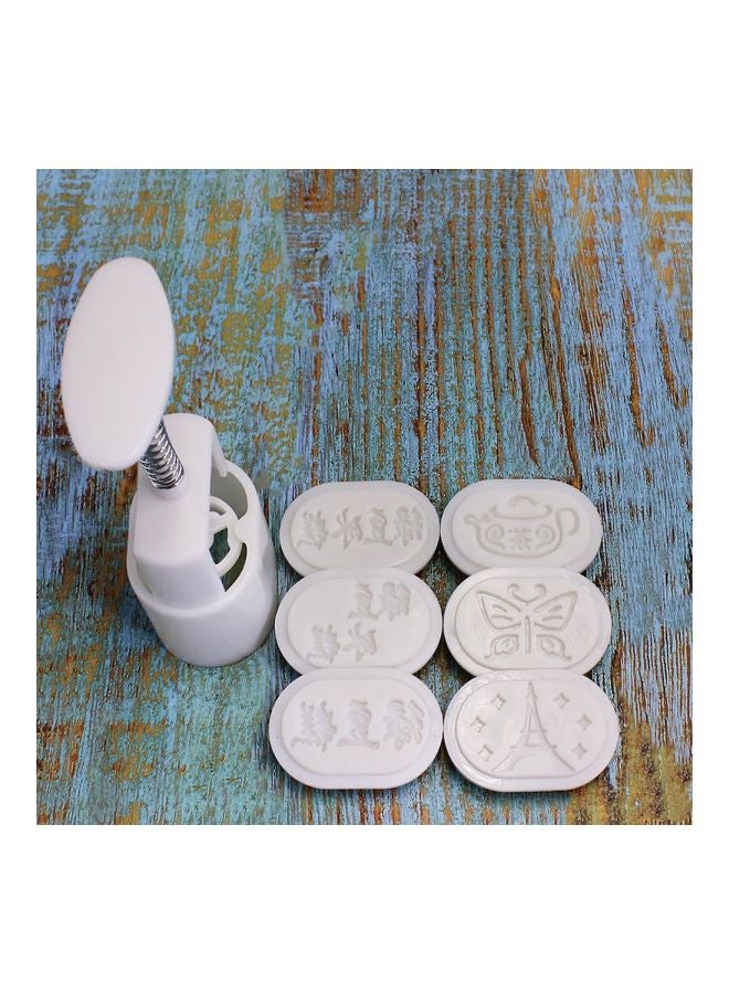 Pack Of 6 Hand-Pressed Moon Cake Mould White/Silver 28x10cm - Image 2