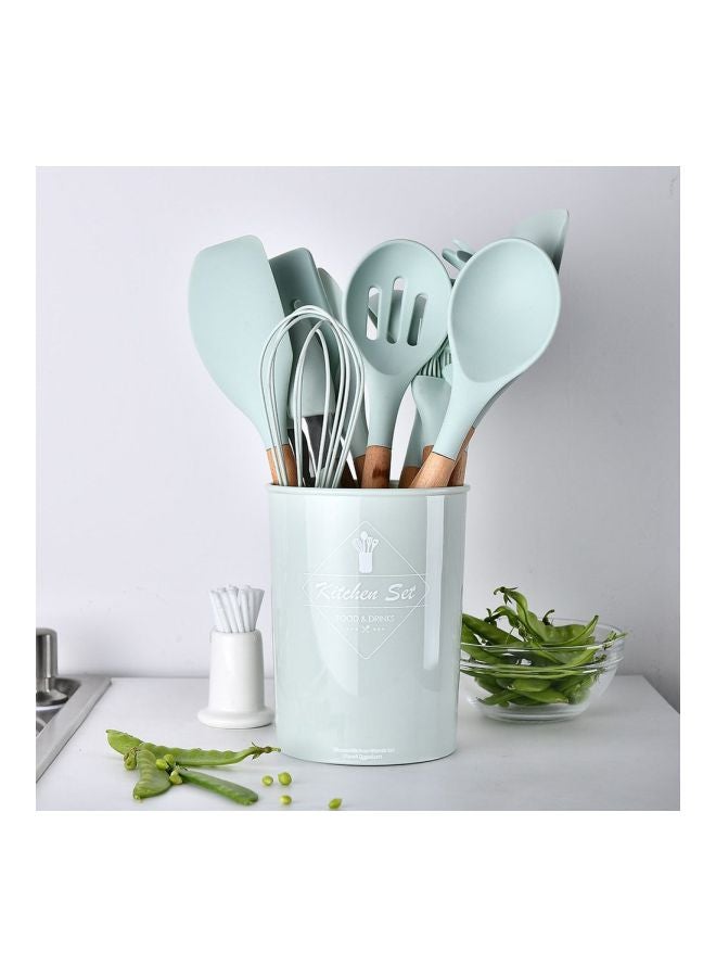 طقم أدوات طعام للمطبخ مصنوعة من السليكون ومكون من 12 قطعة بني/فضي/أخضر 12.6x12.6سم - Image 3