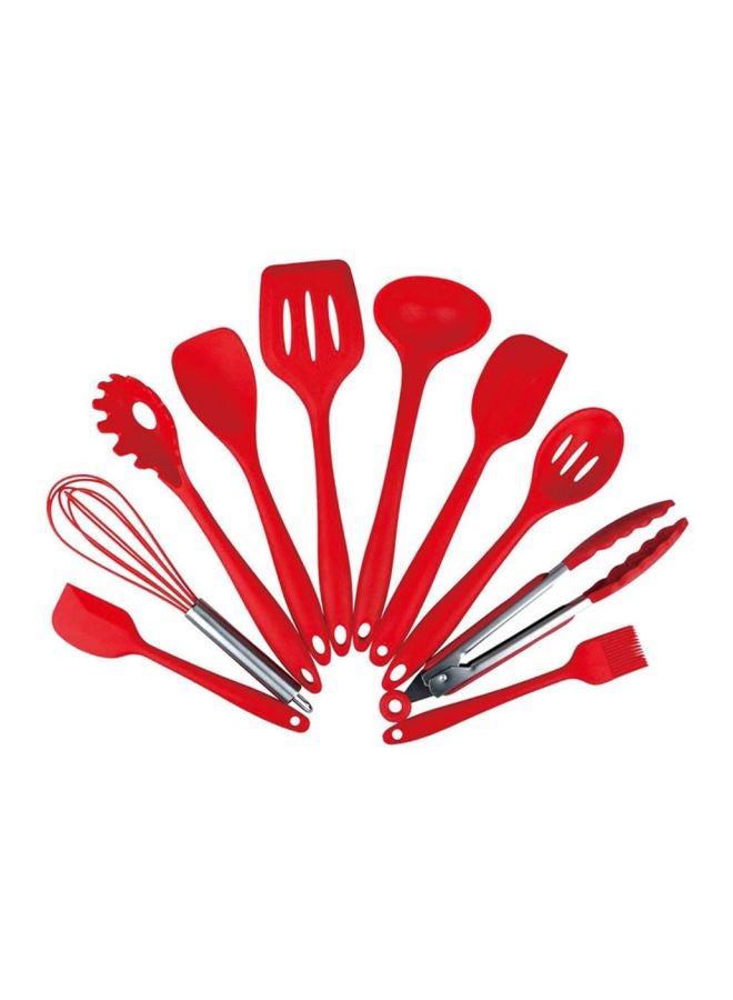 طقم أدوات مطبخ من السيليكون مكونة من 10 قطع أحمر/فضي 31.5x11.2سم - Image 1
