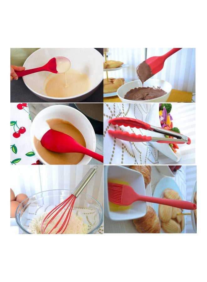 طقم أدوات مطبخ من السيليكون مكونة من 10 قطع أحمر/فضي 31.5x11.2سم - Image 3