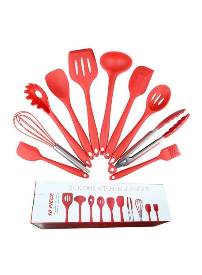 طقم أدوات مطبخ من السيليكون مكونة من 10 قطع أحمر/فضي 31.5x11.2سم - Image 2