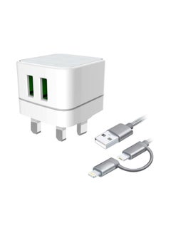 iends Dual USB Travel Charger With Cable White  - Image 1