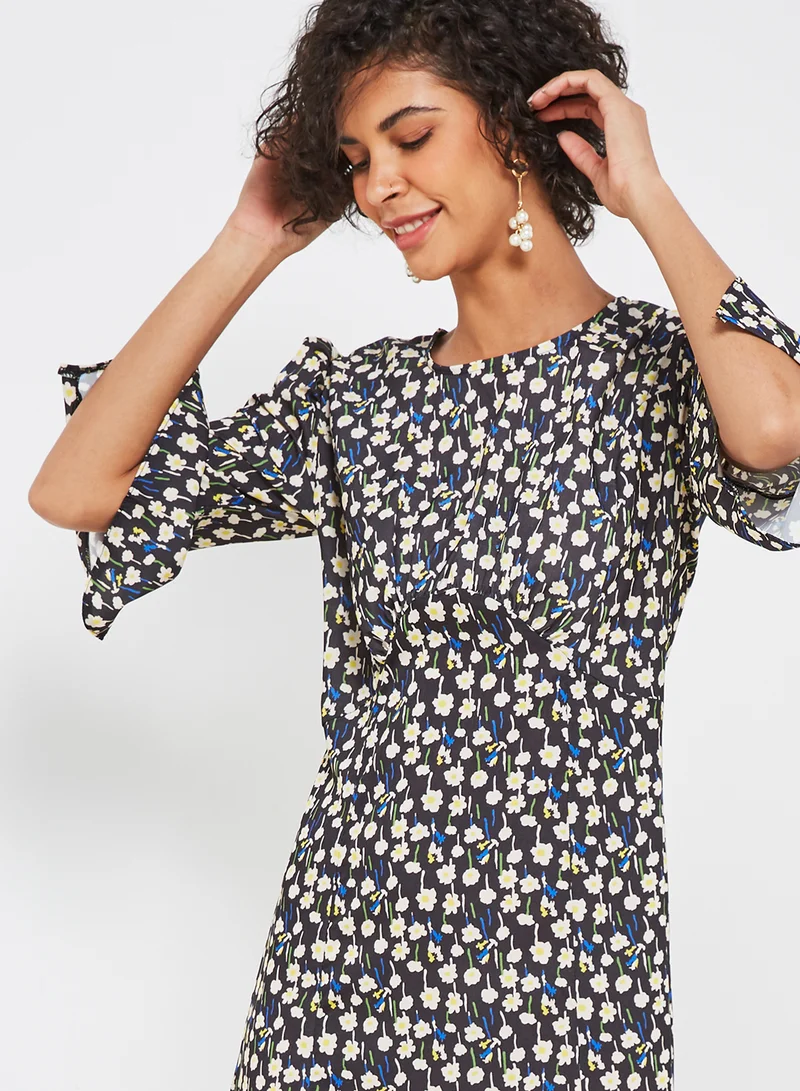 هاي ستريتس Floral Print Midi Dress متعدد الألوان