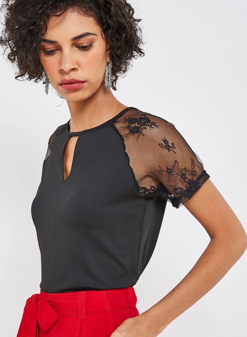 High Streets Round Neck Short Sleeve Top Black