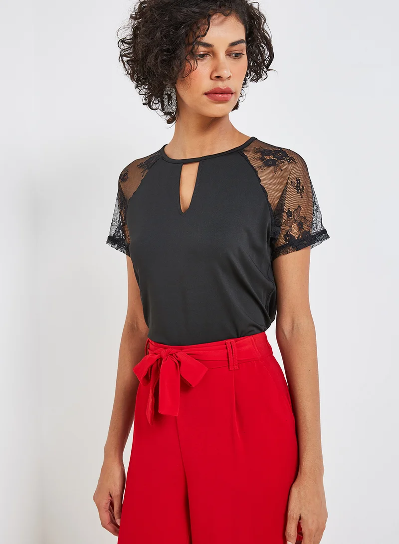 High Streets Round Neck Short Sleeve Top Black