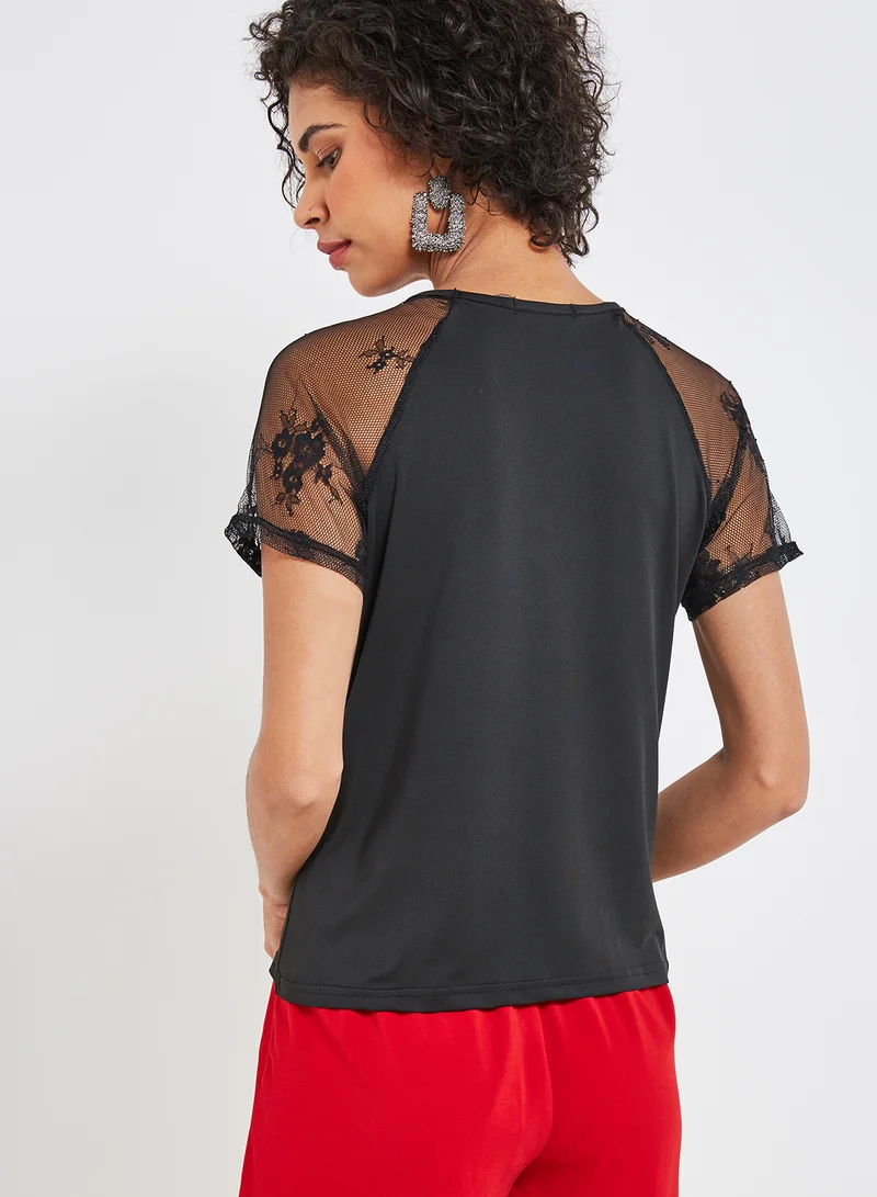 High Streets Round Neck Short Sleeve Top Black