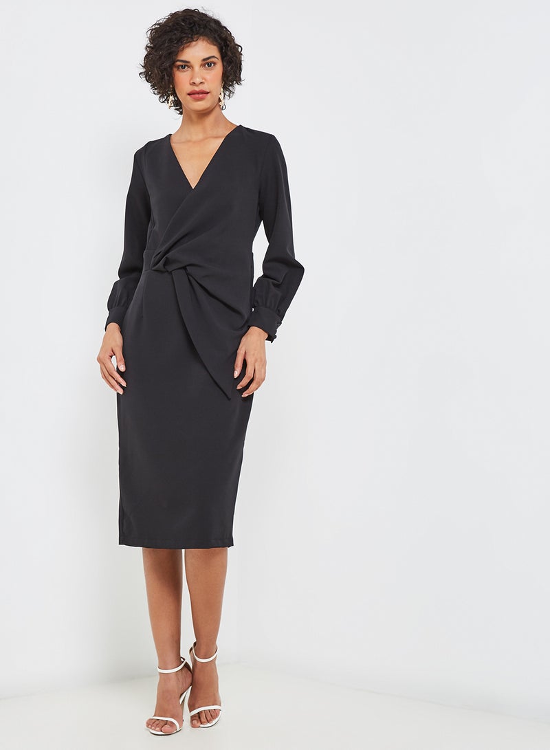 High Streets Solid Design Shift Midi Dress Black  - Image 1