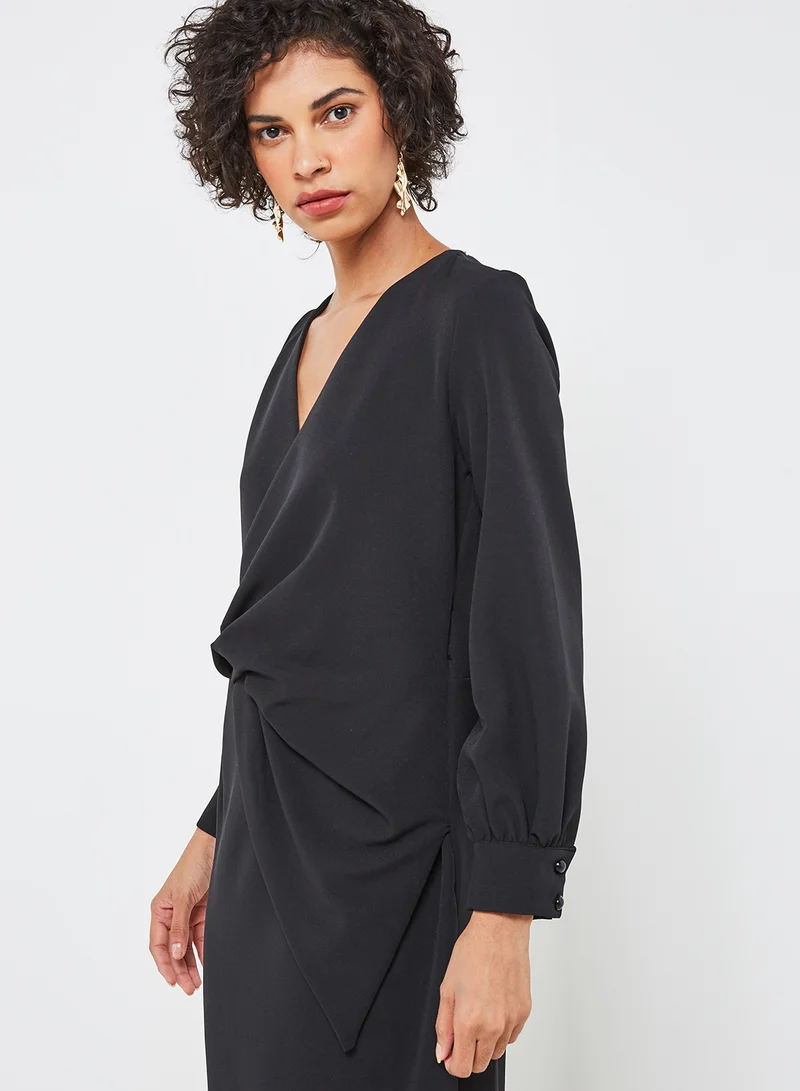 High Streets Solid Design Shift Midi Dress Black