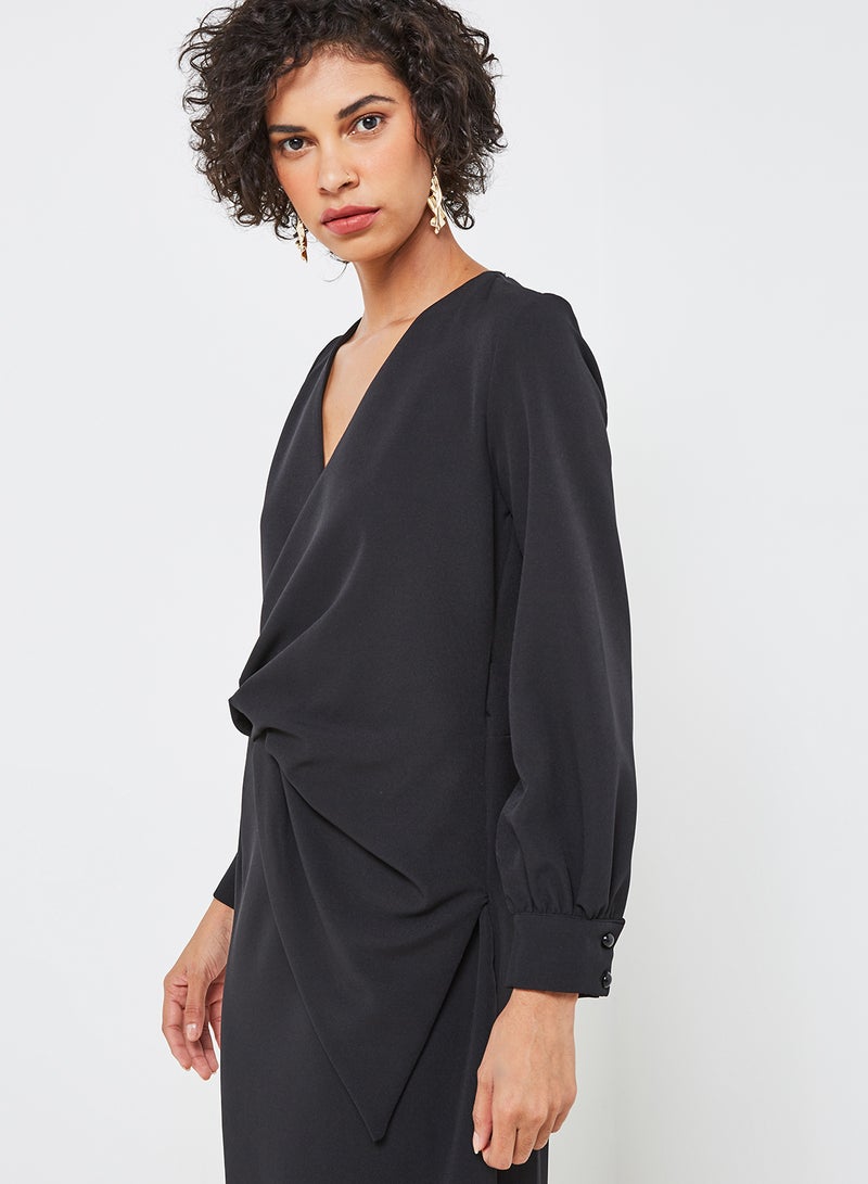 High Streets Solid Design Shift Midi Dress Black  - Image 3