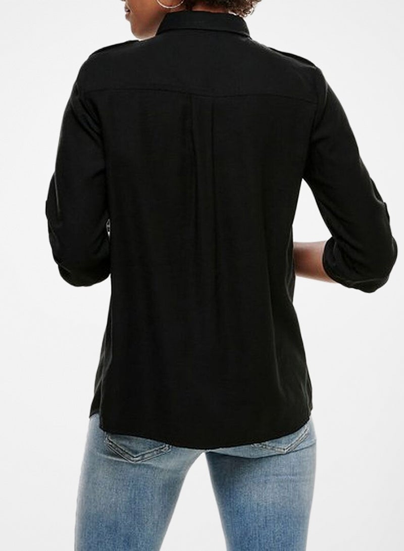 Jacqueline de Yong - Classic Style Roll Sleeve Shirt Black - Image 1