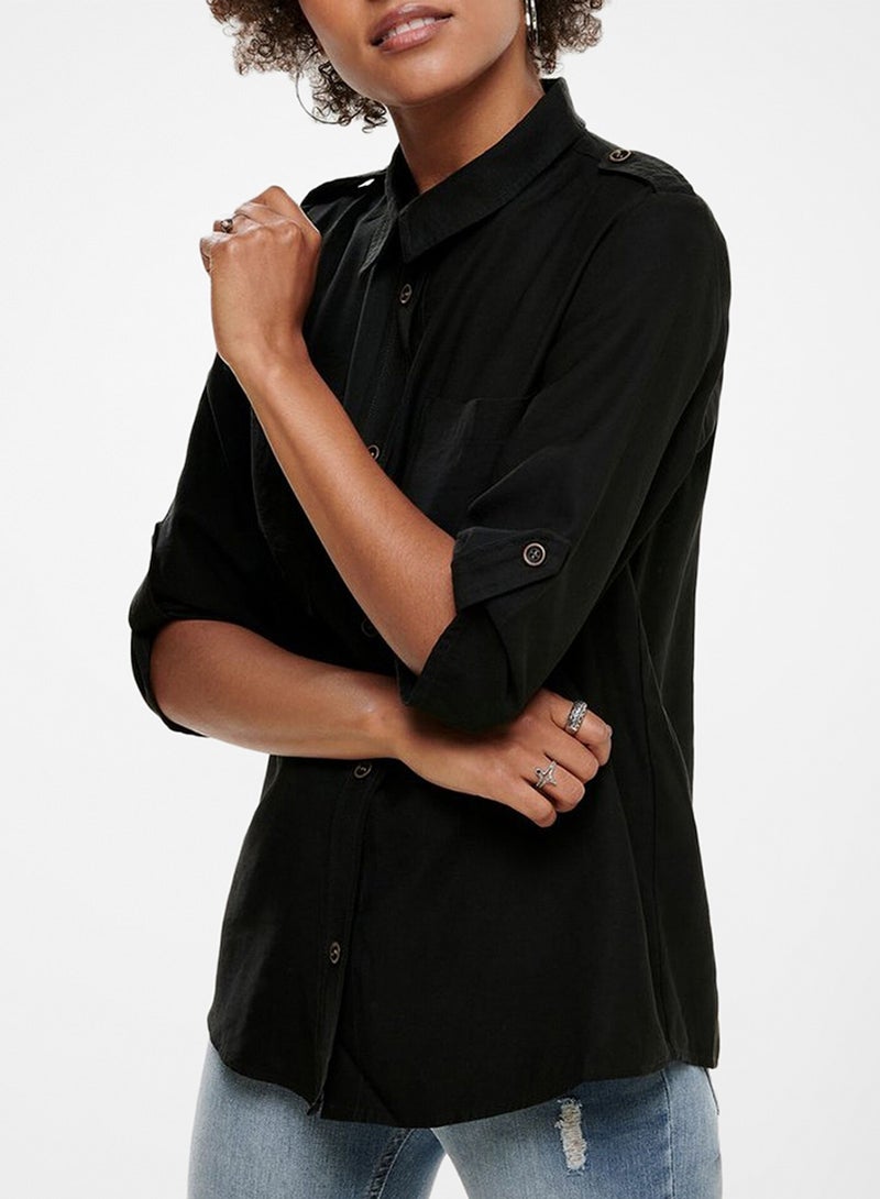 Jacqueline de Yong - Classic Style Roll Sleeve Shirt Black - Image 1