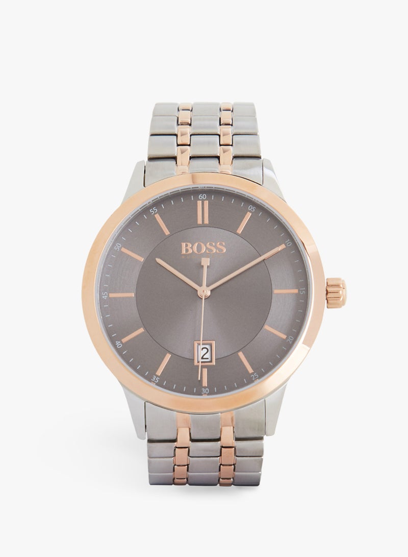 HUGO BOSS Men's Silver and Rose Gold Officer Analog Watch  - Image 1