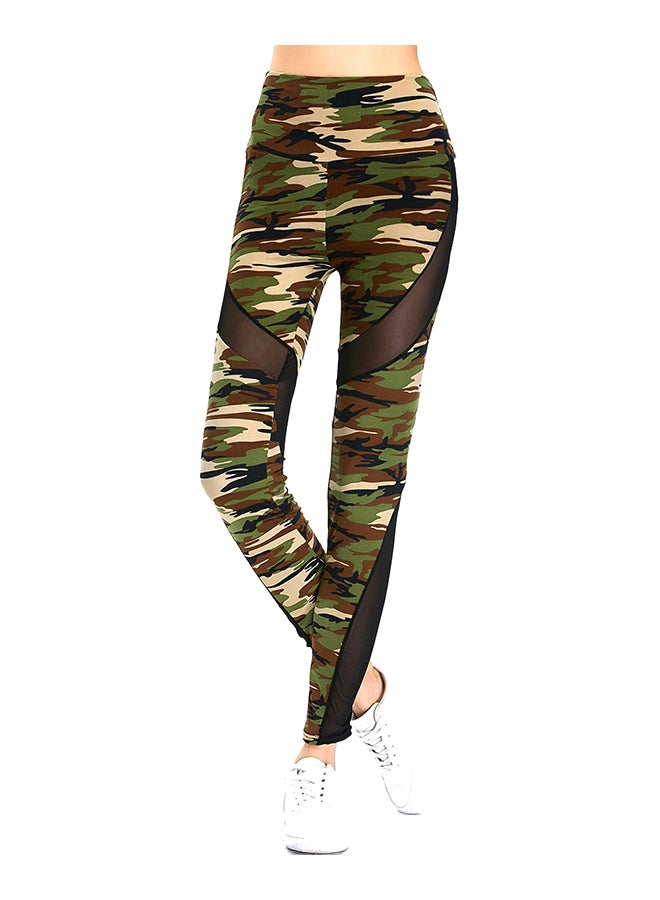 Generic Elastic High Waist Gauze Patchwork Slim Camouflage Leggings Multicolor  - Image 1