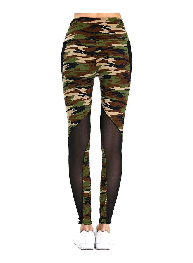 Generic Elastic High Waist Gauze Patchwork Slim Camouflage Leggings Multicolor  - Image 3