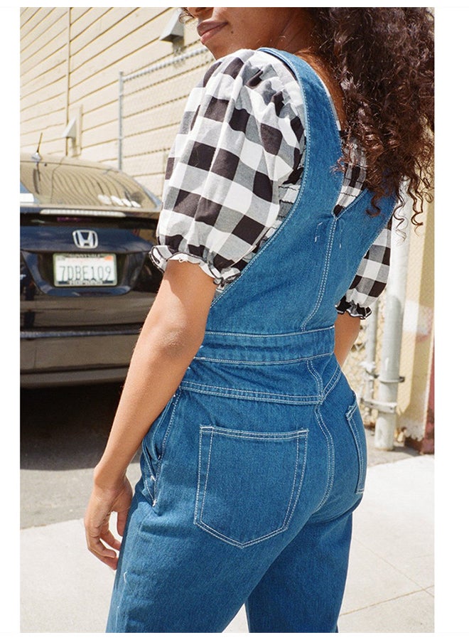 Leisure Loose Suspender Jumpsuit Blue  - Image 3