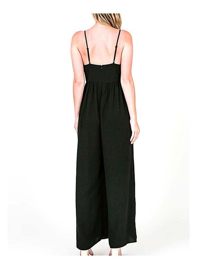 V Neck Sleeveless Solid Loose Jumpsuit Black  - Image 3