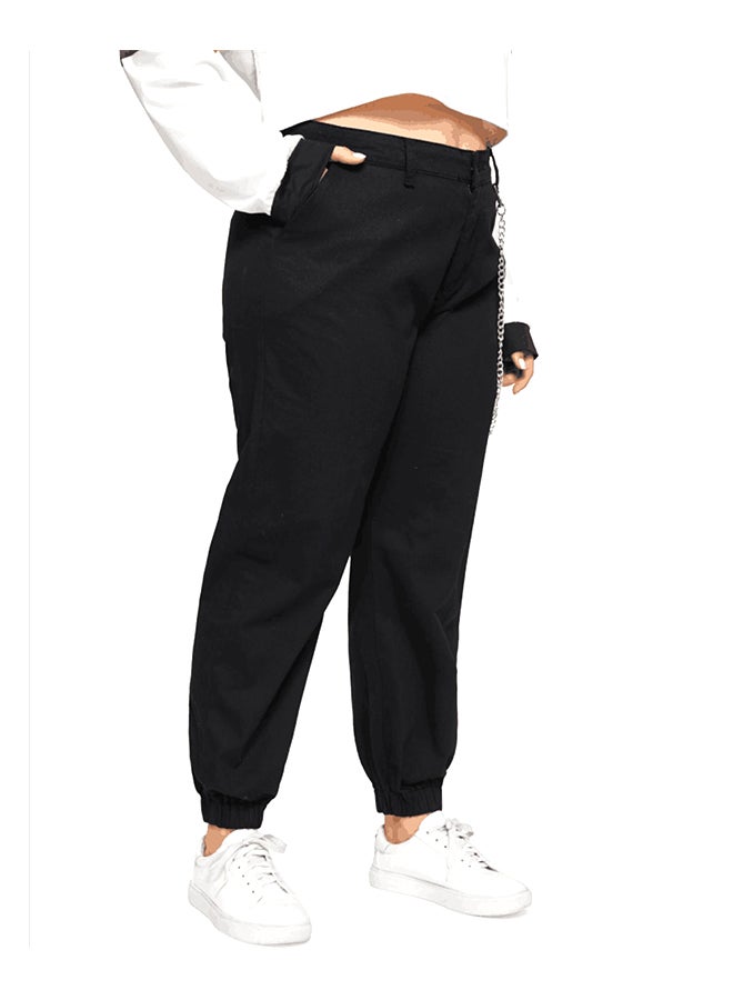 Cropped Pants Solid Pocket Fashion Pants Black - Image 2