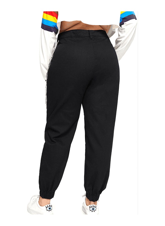 Cropped Pants Solid Pocket Fashion Pants Black - Image 3