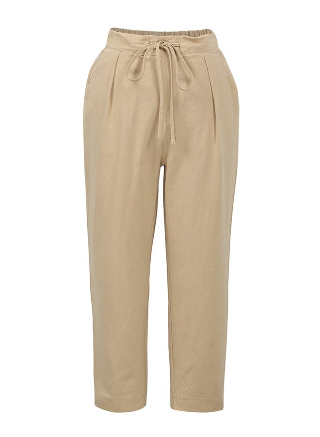 Solid High Waist Loose Cropped Pants Beige - Image 1