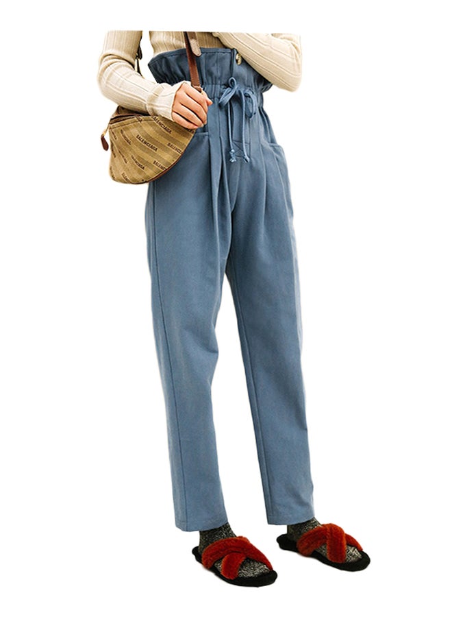 Casual Pants High Waist Solid Harem Pants Blue - Image 2