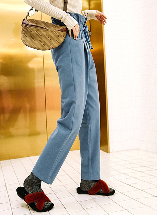 Casual Pants High Waist Solid Harem Pants Blue - Image 3