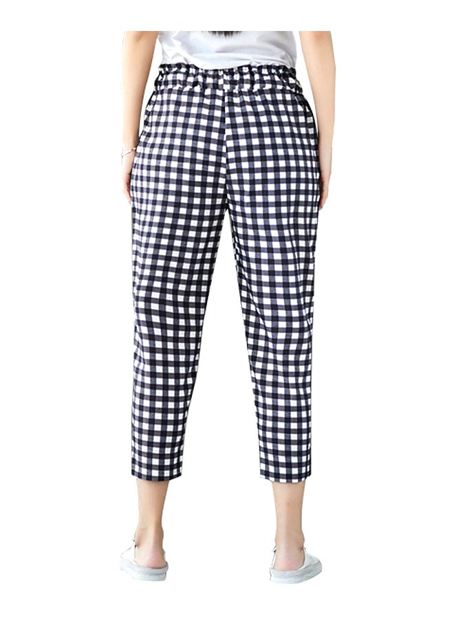 Harem Slim Elastic Waist Ginham Pants White/Black - Image 3