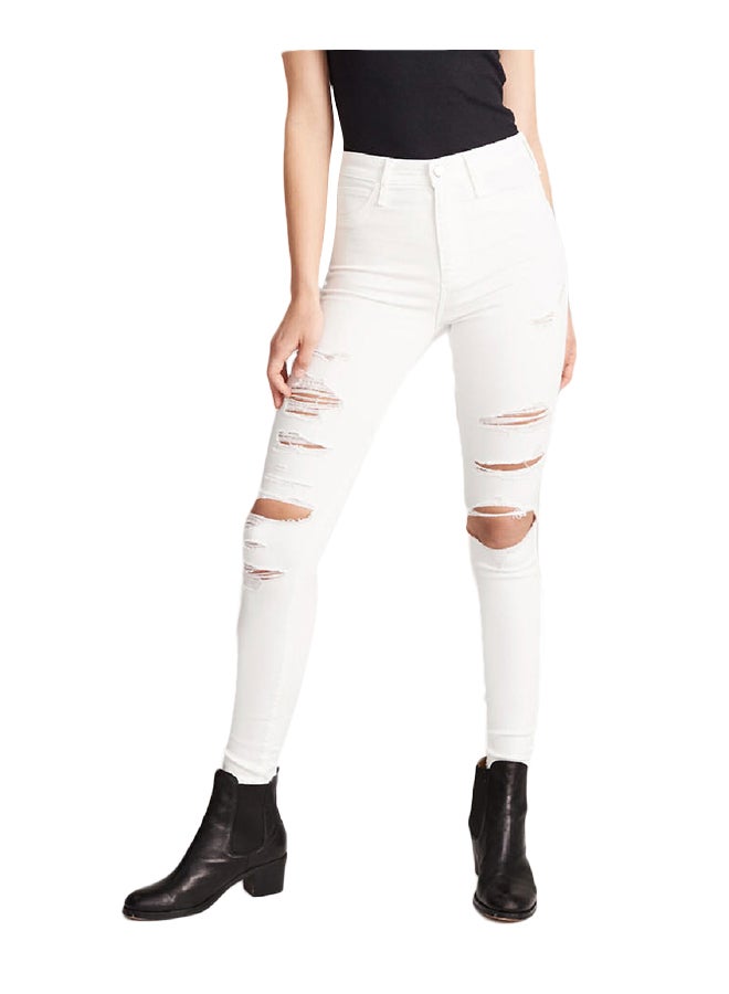 Slim Hole Solid Denim Jeans Pant White - Image 1