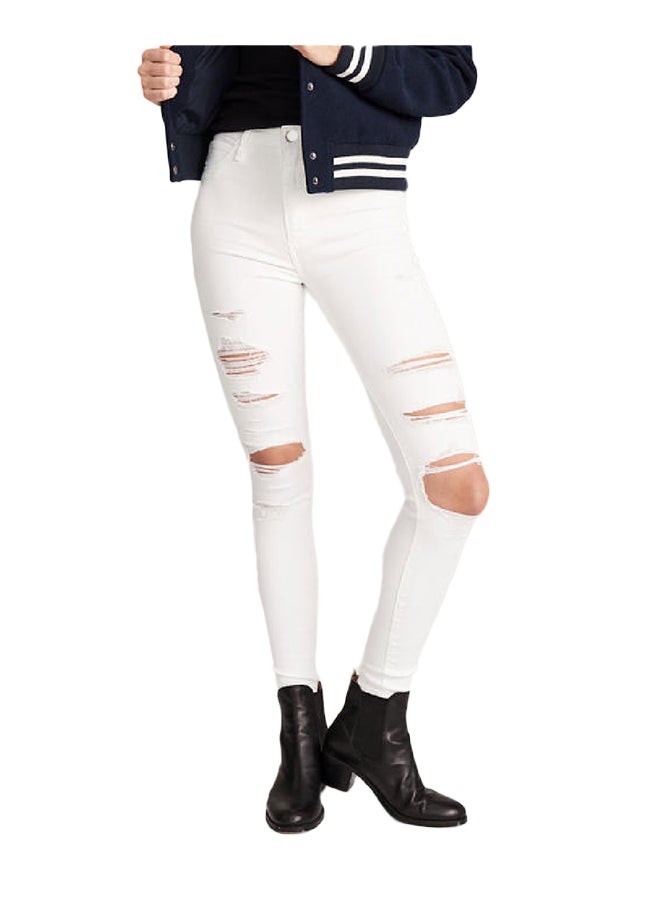 Slim Hole Solid Denim Jeans Pant White - Image 2