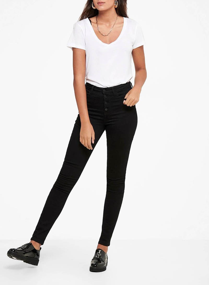 Jacqueline de Yong - Jona Button Fly Skinny Jeans Black - Image 1